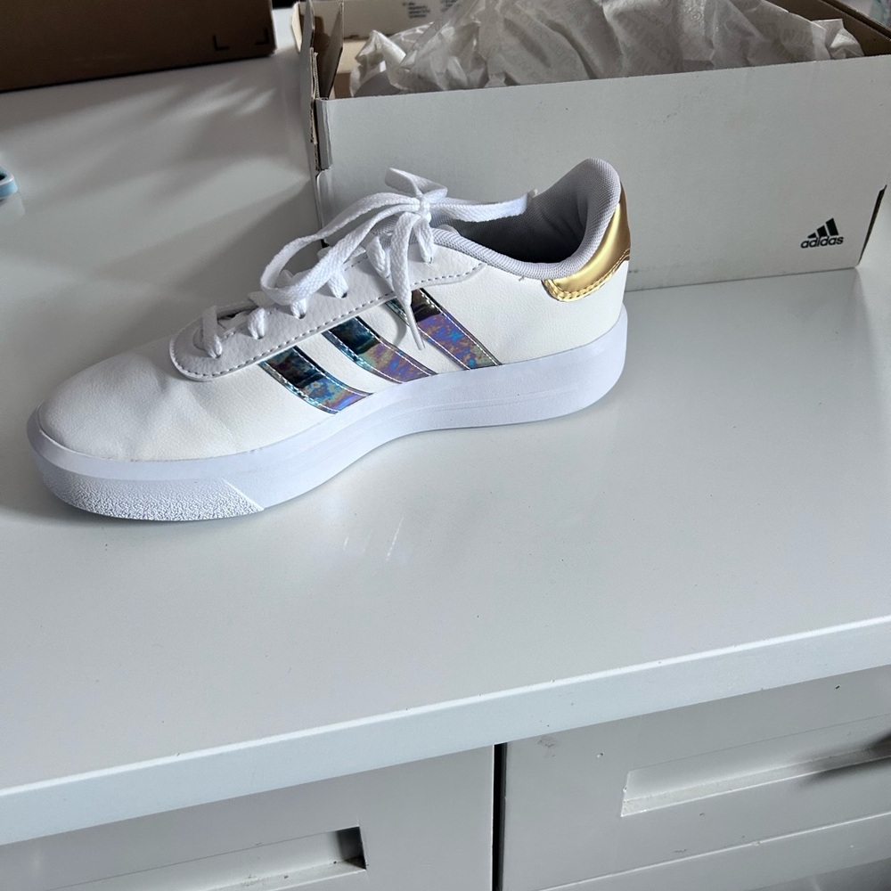 Adidas women’s White and Gold Sneakers
